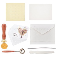 CRASPIRE DIY Envelope Kit, Including Stickers, Stainless Steel Tweezers & Depressors, Iron Spoon, Letter Envelope, Greeting Cards, Brass Stamp, Silicone Mat, Moon Pattern, 16x1.1x0.85cm(DIY-CP0006-48A)