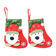 Cloth Hanging Christmas Stocking, with Paillettes, Candy Gift Bag, for Christmas Tree Decoration, Bear, Red, 150x122x22mm(HJEW-B003-14)