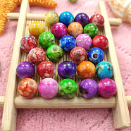 Spray Painted Acrylic Beads, Imitate Porcelain, Round, Mixed Color, 8mm, Hole: 1.5mm(ACRP-YW0001-11)