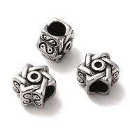 304 Stainless Steel European Beads, Large Hole Beads, Star of David, Antique Silver, 10x12x8mm, Hole: 5x5mm(STAS-A080-41AS)