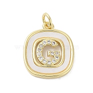Rack Plating Brass Micro Pave Clear Cubic Zirconia Pendants, with Shell, Cadmium Free & Lead Free, Long-Lasting Plated, Real 18K Gold Plated, with Jump Ring, Letter G, 17.5x15x2.5mm, Hole: 3mm(KK-E102-33G-G)