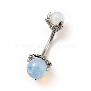 Opalite Beaded Curved Barbell, 316 Stainless Steel Piercing Navel Ring for Women, 30.5x9.5mm, Pin: 1.6mm(AJEW-G042-04P)