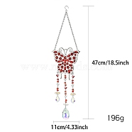 Glass Suncatcher, Butterfly Pendant Decorations, Red, 470x110mm(PW-WG8D687-01)