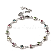Brass Star Link Chain Bracelets, with Glass, Platinum, 9-3/4 inch(24.8cm)(BJEW-L685-08P)
