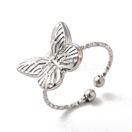 304 Stainless Steel Butterfly Open Cuff Rings for Women, Stainless Steel Color, US Size 7 3/4(17.9mm)(RJEW-H136-05P)