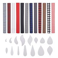 DIY Plaid Leather Earring  Making, with PU Leather Fabric Sheets, Carbon Steel Frame Metal Cutting Dies Stencils, Mixed Color, Fabric Sheets: 30x20x0.08cm,  12pcs/set, 1set/bag(DIY-NB0001-90)