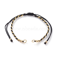 Adjustable Nylon Braided Cord Bracelet Making, with Metallic Cord, Brass Beads & 304 Stainless Steel Jump Rings, Golden, Black, 5-7/8~11 inch(15~28cm)(AJEW-JB00891-01)
