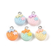 Opaque Resin Pendants, Macaron Color Charms with Platinum Plated Iron Loops, Mixed Color, Strawberry, 16x12x6mm, Hole: 2mm(MACR-P043-N04)