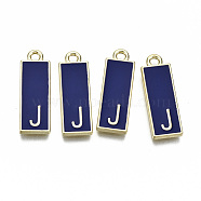 Alloy Enamel Pendants, Cadmium Free & Lead Free, Rectangle with Initial Letters, Light Gold, Letter.J, 23.5x8x2mm, Hole: 1.8mm(ENAM-T012-01J-RS)