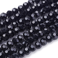 Glass Beads Strands, Faceted(32 Facets), Round, Black, 6mm, Hole: 1.2mm, about 88~91pcs/strand, 19.49 inch~20.08 inch(49.5~51cm)(EGLA-J042-6mm-08)