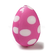 Easter Polka Dot Egg Silicone Focal Beads, Chewing Beads For Teethers, DIY Nursing Necklaces Making, Hot Pink, 19.5x13.5mm, Hole: 2.5mm(SIL-A006-18A)