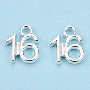 Alloy Charms, Number 16, Silver, 12x10x1.5mm, Hole: 1.8mm(PALLOY-S085-109S-01)