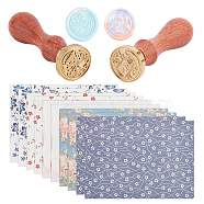 CRASPIRE DIY Scrapbook Making Kits, Including Brass Wax Seal Stamp and Wood Handle, Paper Envelope Flower Pattern, Mixed Color, 12pcs(DIY-CP0005-12)