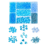 DIY Light Sky Blue Series Jewelry Making Kits, 1640Pcs Bicone & Rondelle & Oval & Round Glass/Acrylic Beads, 20Pcs Heart Transparent Glass Pendants, Mixed Color, Beads: 1640pcs/box(DIY-YW0002-94F)
