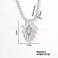 Trendy Unique Style Leaf Brass Rhinestone Pendant Necklace with Rhinestone Cup Chain for Women Girl, Crystal, 15.75 inch(40cm)(JD6586-2)