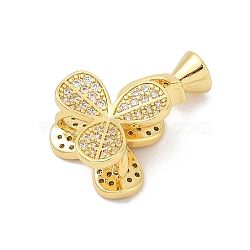 Brass Micro Pave Clear Cubic Zirconia Fold Over Clasps, Flower, Real 18K Gold Plated, 23mm(KK-M311-07G)