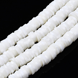 Handmade Polymer Clay Beads Strands, for DIY Jewelry Crafts Supplies, Heishi Beads, Disc/Flat Round, Floral White, 4x0.5mm, Hole: 1.8mm, about 320~447pcs/strand, 15.75 inch~16.14 inch(40~41cm)(CLAY-N008-010-141-A)
