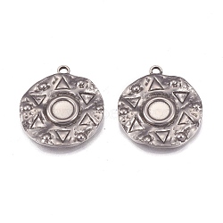 304 Stainless Steel Pendants,  Flat Round with Star of David, Gunmetal, 24x21x3mm, Hole: 2mm(STAS-H109-25B)