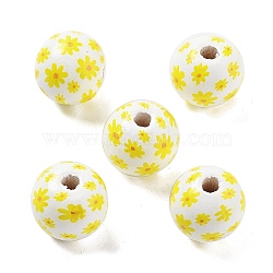 Wood European Beads, Large Hole Beads, Flower, Yellow, 15.5~16x14.5mm, Hole: 4mm(WOOD-M011-06B)