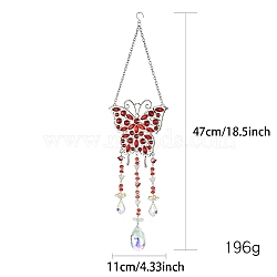 Glass Suncatcher, Butterfly Pendant Decorations, Red, 470x110mm(PW-WG8D687-01)