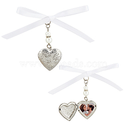 3Pcs Heart 316 Stainless Steel Locket Pendant Decorations, with Acrylic Imitated Pearl Beads and Satin Ribbon, Stainless Steel Color, 70mm(HJEW-AB00210)