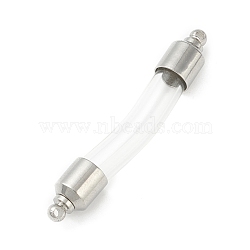 Transparent Glass Vial Pendant Normal Link Connectors, Curved Tube Openable Wish Bottle with Brass & Alloy Findings for Jewelry Making, Platinum, 48x8x7mm, Hole: 1.8mm(GLAA-D004-01P-02)