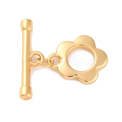 Rack Plating Eco-Friendly Brass Toggle Clasps, Long-Lasting Plated, Flower, Real 18K Gold Plated, 20mm, Ring: 14x12x1.5mm, Hole: 1.8mm, Bar: 6x19.5x3mm, Hole: 1.8mm, (KK-S403-14G)