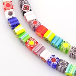 Handmade Millefiori Glass Bead Strands, Cube, Mixed Color, 6x6x6mm, Hole: 1mm, about 65pcs/strands, 16 inch(LAMP-J032-6x6mm-M)