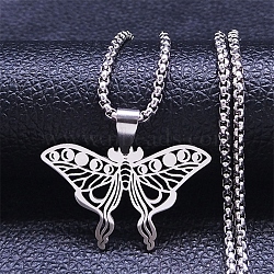 Hollow Out Butterfly 304 Stainless Steel Pendant Necklaces for Men Women, Box Chain Necklaces, Non-Tarnish, Stainless Steel Color, 23.50 inch(59.7cm)(NJEW-K283-24P)