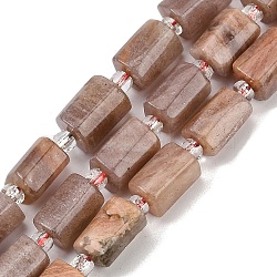 Natural Sunstone Beads Strands, Faceted, Column, with Seed Beads, 12x8mm, Hole: 1.2mm, about 26pcs/strand, 15.35''(39cm)(G-G162-D12-01)