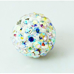 Polymer Clay Rhinestone Beads, Pave Disco Ball Beads, Grade A, Crystal AB, PP9(1.5.~1.6mm), 6mm, Hole: 1.2mm(RB-H284-6MM-AB)