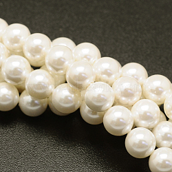 Shell Pearl Beads Strands, Round, White, 14mm, Hole: 1mm, about 28pcs/strand, 16 inch(BSHE-E008-14mm-12)