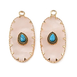 Natural Rose Quartz & Synthetic Turquoise Carved Pendants, Oval Charms, with Brass Findings, Golden, 35.5x16x6mm, Hole: 2mm(GG-CBA5963-02A)