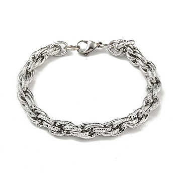 201 Stainless Steel Rope Chain Bracelets, Stainless Steel Color, 8-5/8 inch(22cm)