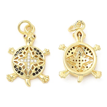 Brass Micro Pave Cubic Zirconia Pendants, Tortoise, Real 18K Gold Plated, 22x15x4mm, Hole: 3mm