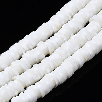 Handmade Polymer Clay Beads Strands, for DIY Jewelry Crafts Supplies, Heishi Beads, Disc/Flat Round, Floral White, 4x0.5mm, Hole: 1.8mm, about 320~447pcs/strand, 15.75 inch~16.14 inch(40~41cm)