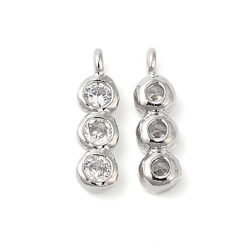 Brass Pave Clear Cubic Zirconia Charms, Real Platinum Plated, 12.5x3.5x2.5mm, Hole: 1mm