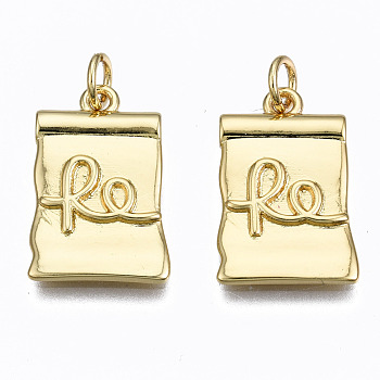Brass Pendants, with Jump Rings, Nickel Free, Twist Rectangle with Word, Real 16K Gold Plated, 19x12x2mm, Hole: 3mm