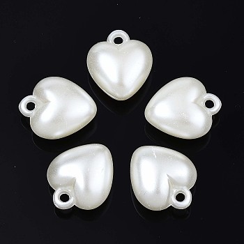 Acrylic Imitation Pearl Pendants, Heart, Creamy White, 17x14x8mm, Hole: 1.8mm, about 500pcs/500g
