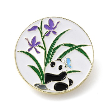 Panda with Orchid Enamel Pins, Golden Zinc Alloy Cartoon Badge for Backpack Clothes, Mauve, 35x1.5mm