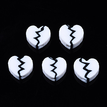 Handmade Polymer Clay Beads, for DIY Jewelry Crafts Supplies, Heart, White, 8x9~9.5x4~4.5mm, Hole: 1.8mm