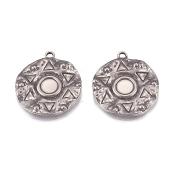 304 Stainless Steel Pendants,  Flat Round with Star of David, Gunmetal, 24x21x3mm, Hole: 2mm