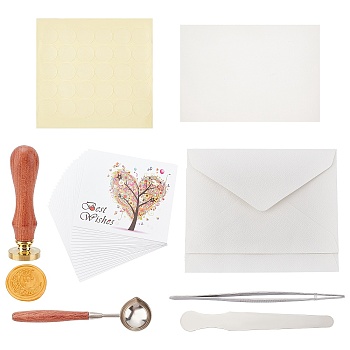 CRASPIRE DIY Envelope Kit, Including Stickers, Stainless Steel Tweezers & Depressors, Iron Spoon, Letter Envelope, Greeting Cards, Brass Stamp, Silicone Mat, Moon Pattern, 16x1.1x0.85cm