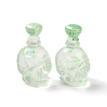 Dummy Bottle Transparent Resin Cabochon, with Sequins, Lawn Green, 27x18.5x14.5mm