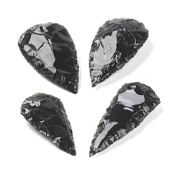 Rough Raw Hammered Natural Black Obsidian Beads, No Hole/Undrilled, Teardrop, 46~59x26~32x8~11mm