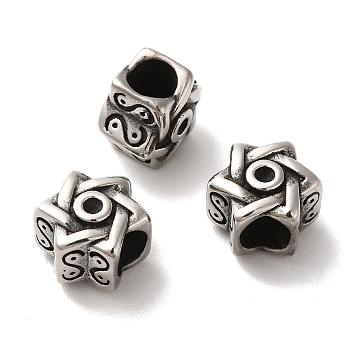304 Stainless Steel European Beads, Large Hole Beads, Star of David, Antique Silver, 10x12x8mm, Hole: 5x5mm