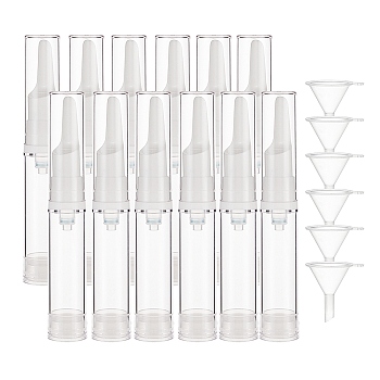 Plastic Transparent Dewar Bottles, Empty Eye Cream Tube Vials, with Transparent Plastic Funnel Hopper, Clear, 12x1.9cm, Capacity: 10ml, 12pcs
