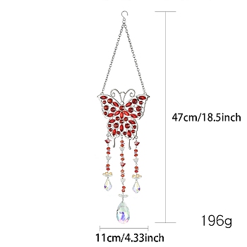 Glass Suncatcher, Butterfly Pendant Decorations, Red, 470x110mm