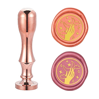 DIY Scrapbook, Brass Wax Seal Stamp Flat Round Head and Handle, Rose Gold, Moon Pattern, 25mm