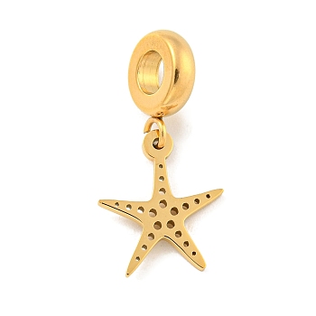 304 Stainless Steel European Dangle Charms, Large Hole Pendants, Starfish Charm, Golden, 25.5mm, Hole: 4.5mm